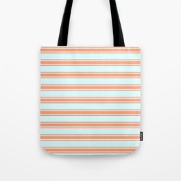 [ Thumbnail: Light Cyan and Light Salmon Colored Stripes/Lines Pattern Tote Bag ]