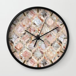 Rosy Marble Moroccan Tile Pattern Wall Clock