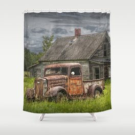 Old Vintage Pickup in front of an Abandoned Farm House Shower Curtain