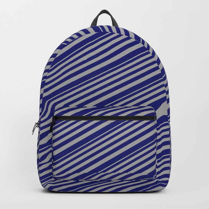 Dark Grey & Midnight Blue Colored Lined/Striped Pattern Backpack