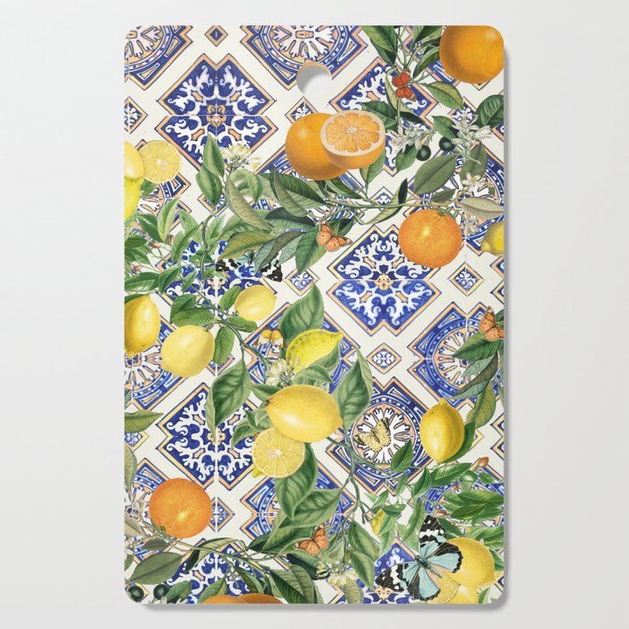 Sicilian Citrus, Mediterranean tiles & vintage lemons & orange fruit pattern Cutting Board