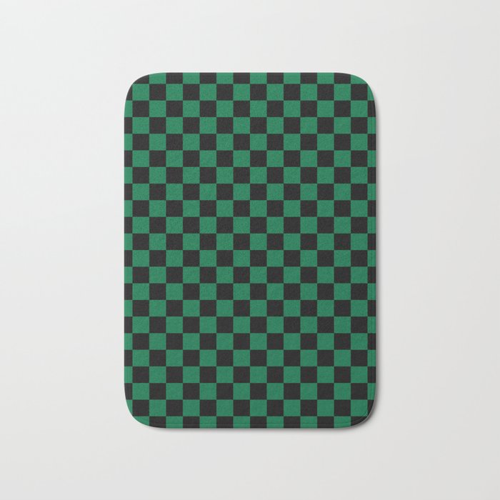 Black and Cadmium Green Checkerboard Bath Mat