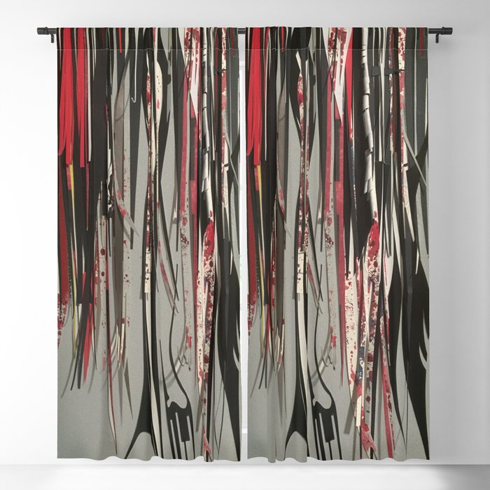 The Vines- Black, White and Red Abstract Collage  Blackout Curtain