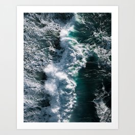 Crashing ocean waves - Ireland's seascapes at sunset Art Print