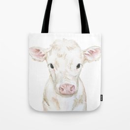 Baby White Cow Calf Watercolor Farm Animal Tote Bag