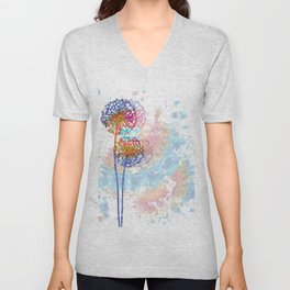 Colorful Floral Art - Dandelion Dreams V Neck T Shirt
