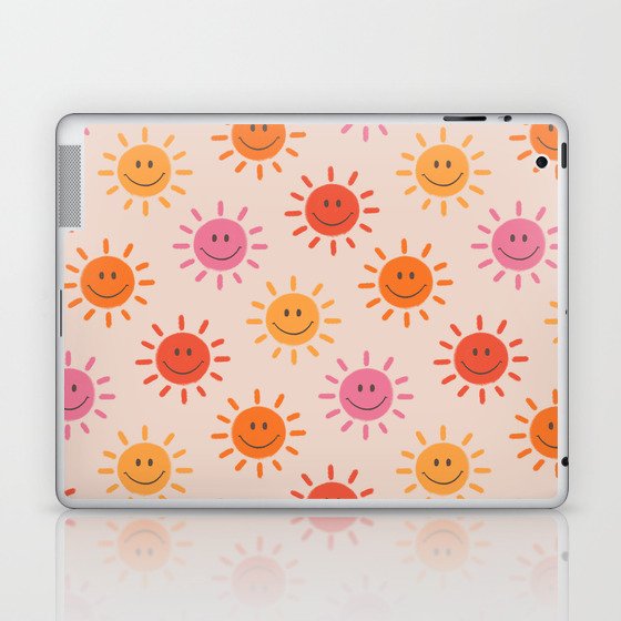 Happy Sun Pattern, Cute Sunshine, Blush, Pink, Colorful Laptop & iPad Skin