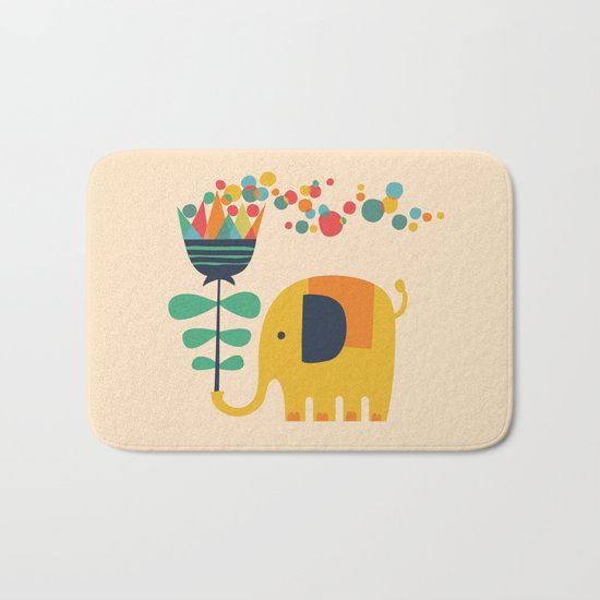 Elephant with giant flower Bath Mat