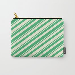 [ Thumbnail: Sea Green & Beige Colored Lines Pattern Carry-All Pouch ]