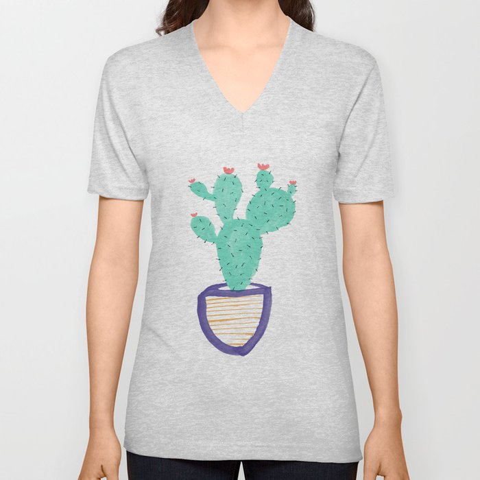 Cactus Illustration V Neck T Shirt