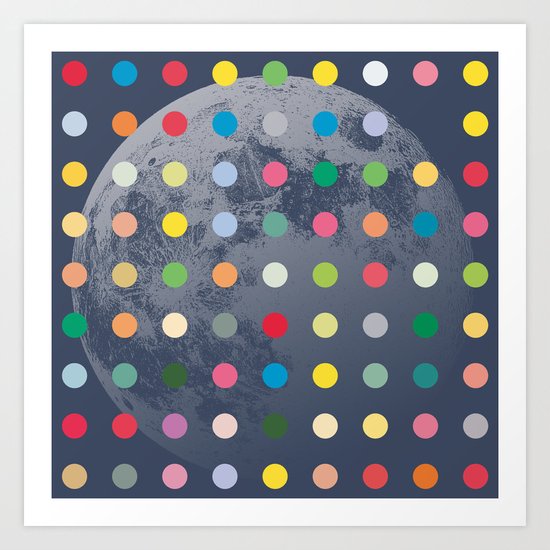 Blue Moon With Multi-Coloured Dots Art Print