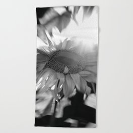 black and white sunflower Beach Towel