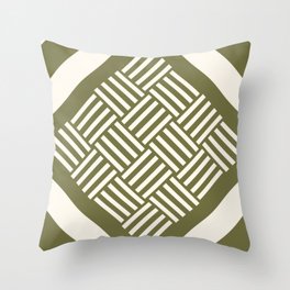 Large green geometric weave pattern Throw Pillow