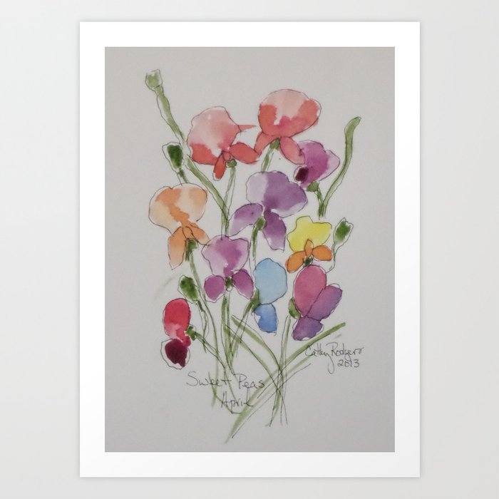 Sweet Peas Watercolor, April Birth Month Flower Art Print
