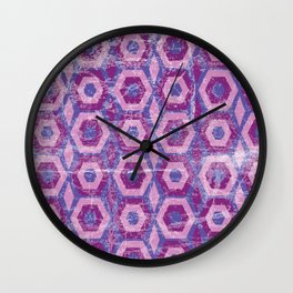Pink and Purple Textured Hexagon Pattern Design  Wall Clock
