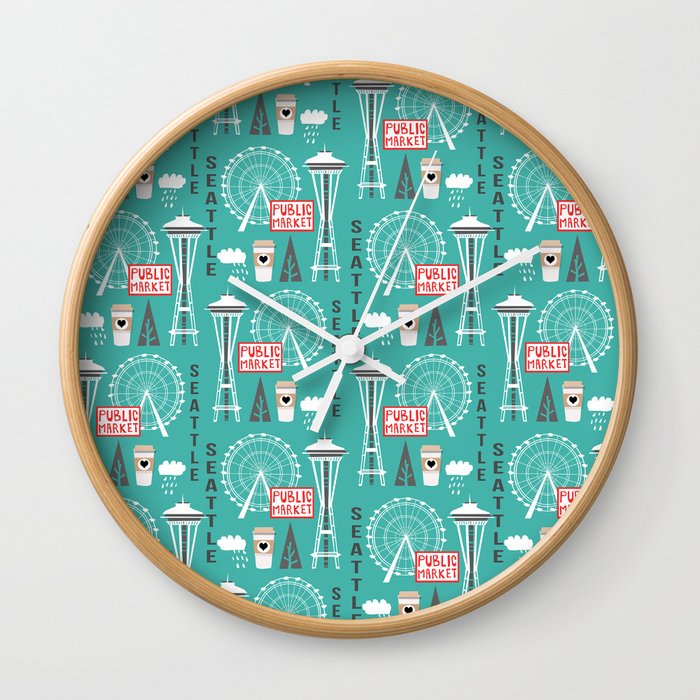 Seattle Travel Art Cute Decor For Nursery Kids Room Pattern Girls Or Boys Wall Clock By Charlottewinter