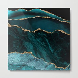Teal Blue Emerald Marble Landscapes Metal Print