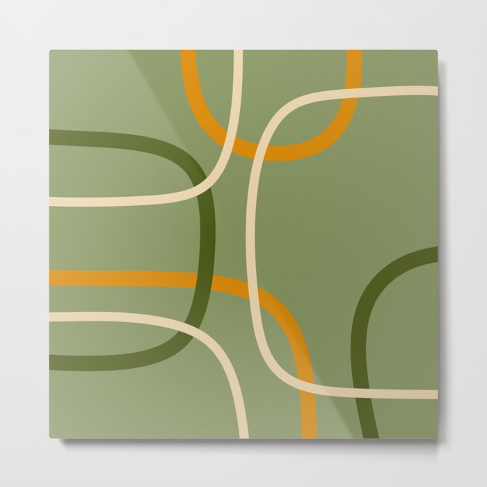 Abstract sage green mid century shapes Metal Print