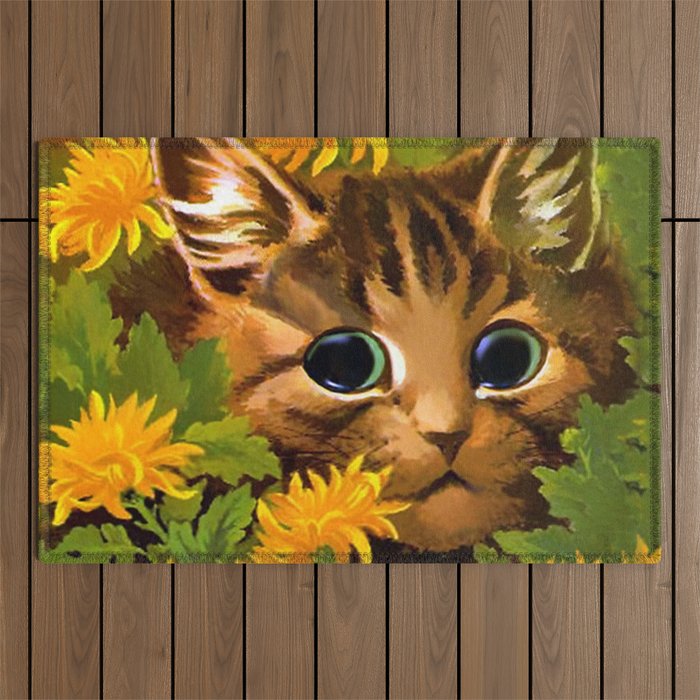 Louis Wain Cats "Tabby in the Marigolds" Outdoor Rug