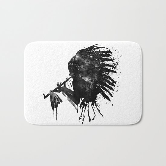 Indian with Headdress Black and White Silhouette Bath Mat