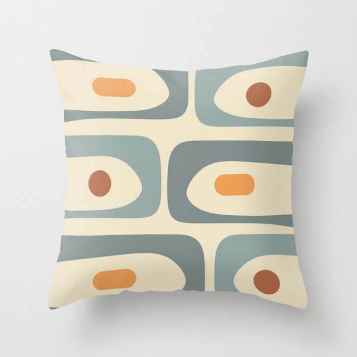 Mid-Century Modern Piquet Minimalist Abstract Pattern in Cream Slate Blue Orange Rust Throw Pillow