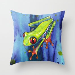 RED EYED TREE FROG Throw Pillow