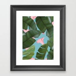 Wild Flower, Tropical Jungle Banana Leaves Botanical, Floral Nature Garden Blush Plants Framed Art Print