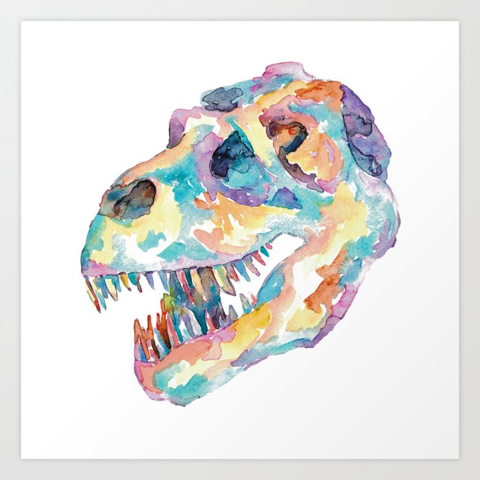 T-rex dinosaur painting watercolour Art Print