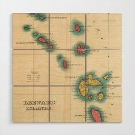 Vintage Map of The Leeward Islands (1822) Wood Wall Art