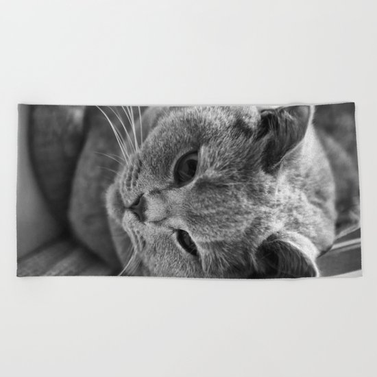 Cat Black white 3 Beach Towel