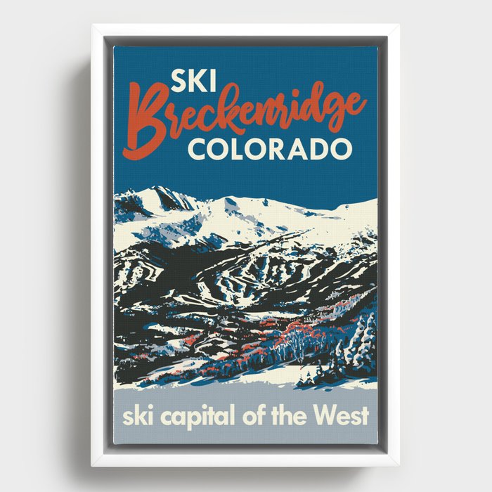 Blue Breckenridge Vintage Ski Poster Framed Canvas