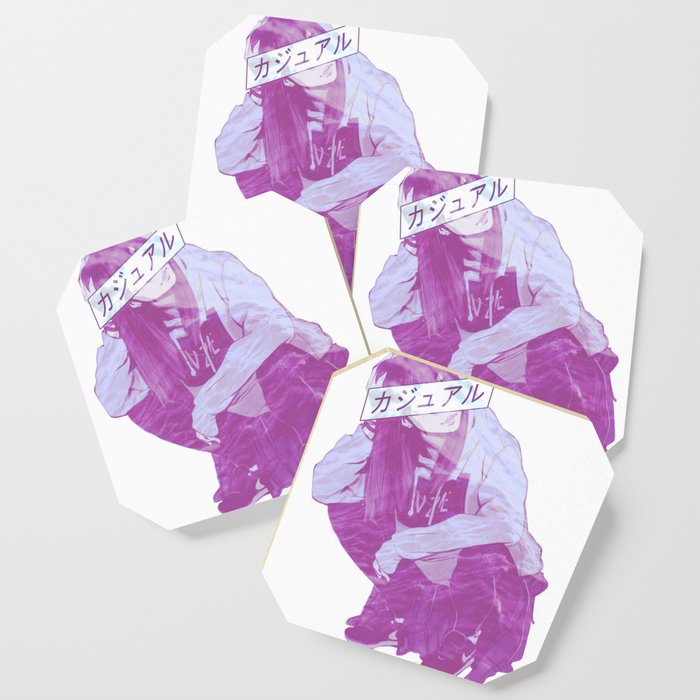 Comfortable Pink Sad Japanese Anime Aesthetic Coaster By Poser Boy Society6,Girls Manga