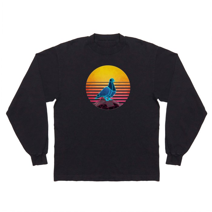 Neon Retro Synthwave Pigeon Long Sleeve T Shirt