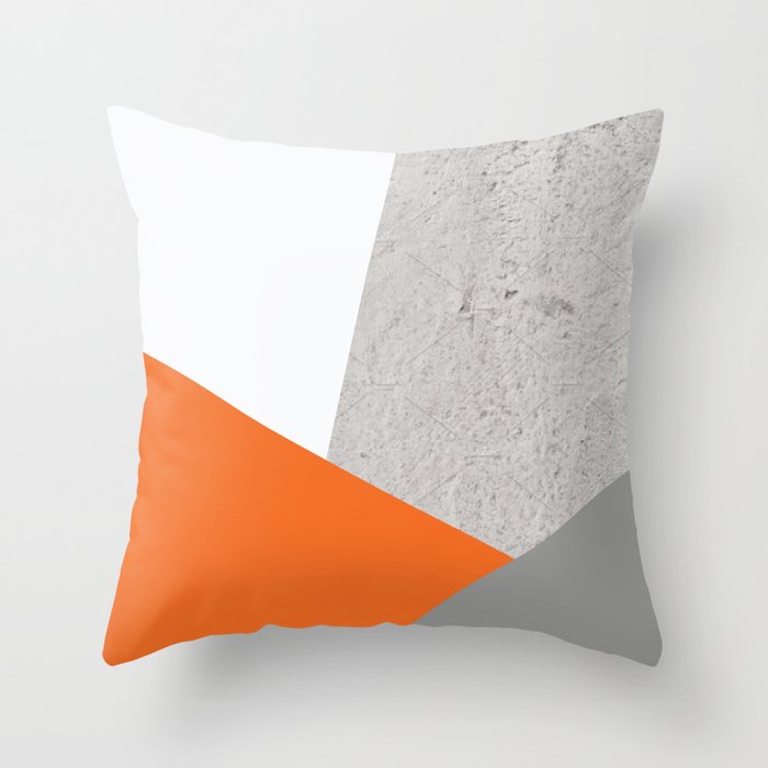 Orange Grey Concrete Color Block Throw Pillow