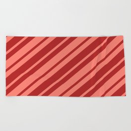 [ Thumbnail: Red and Salmon Colored Lines/Stripes Pattern Beach Towel ]