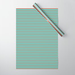 [ Thumbnail: Red and Cyan Colored Stripes/Lines Pattern Wrapping Paper ]