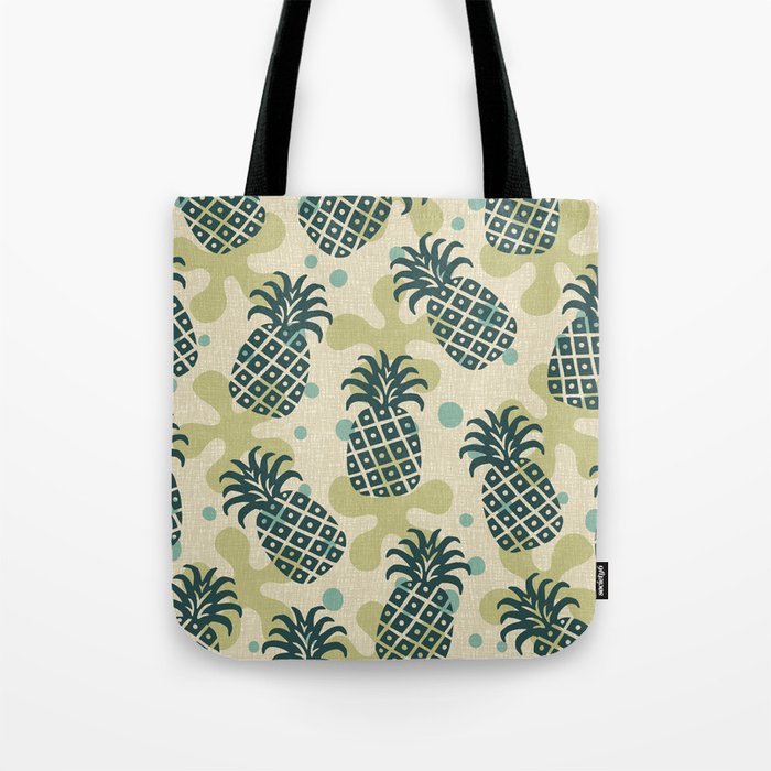 Tiki Pineapple 521 Green Blue and Beige Tote Bag