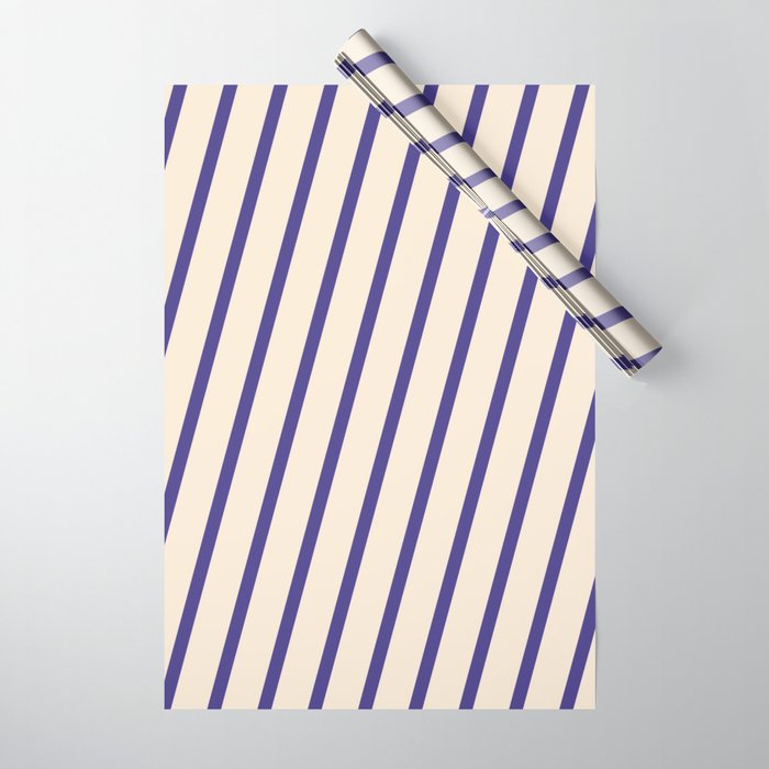 Beige & Dark Slate Blue Colored Lines/Stripes Pattern Wrapping Paper