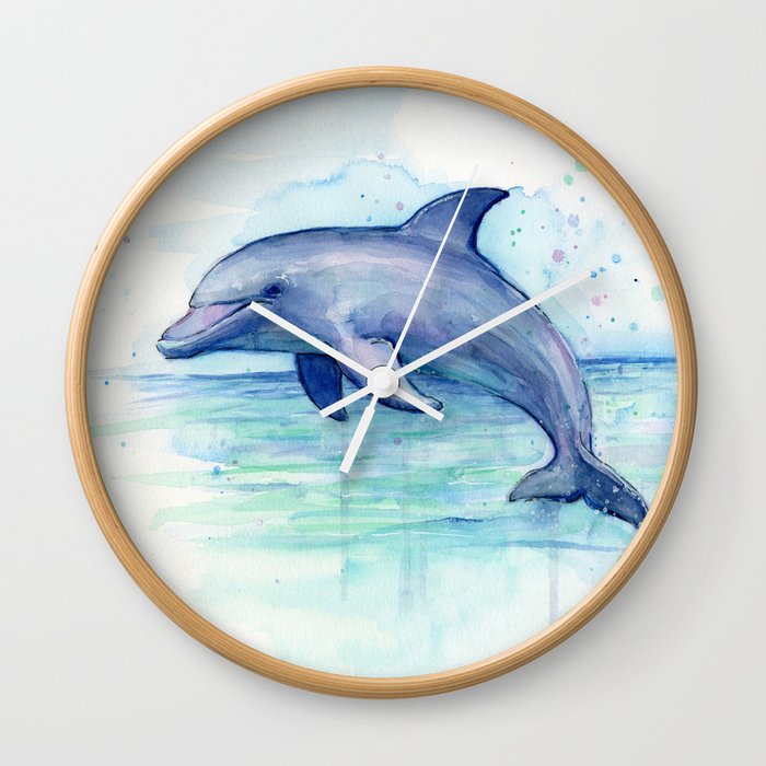 Dolphin Watercolor Sea Creature Animal Wall Clock