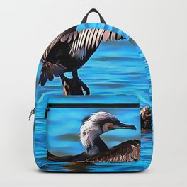 Cormorant Wings on Blue Water Backpack