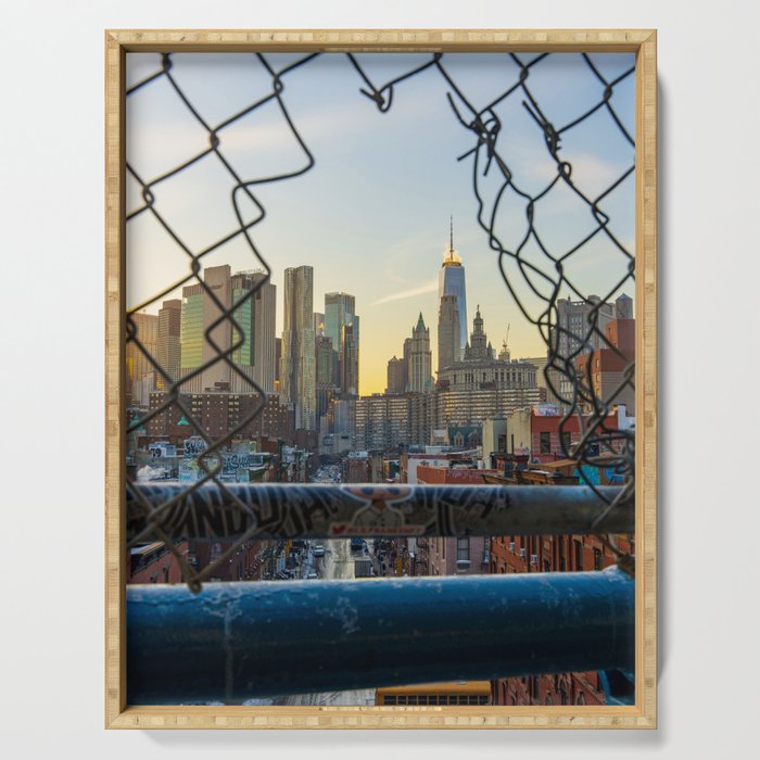 New York City Through the Fence | Skyline Sunset Serving Tray