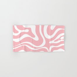Modern Retro Liquid Swirl Abstract Pattern in Soft Pink Blush and White Hand & Bath Towel