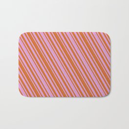 [ Thumbnail: Chocolate and Plum Colored Lined/Striped Pattern Bath Mat ]
