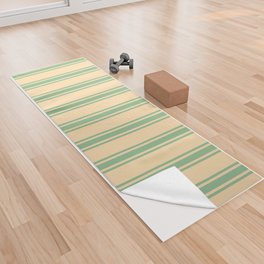 [ Thumbnail: Tan and Dark Sea Green Colored Lined Pattern Yoga Towel ]