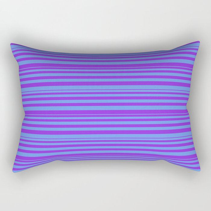 Purple and Cornflower Blue Colored Lines/Stripes Pattern Rectangular Pillow