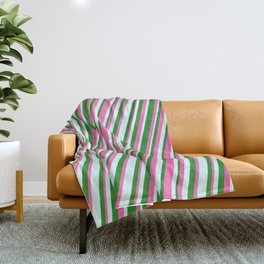 [ Thumbnail: Forest Green, Hot Pink, and Light Cyan Colored Stripes/Lines Pattern Throw Blanket ]