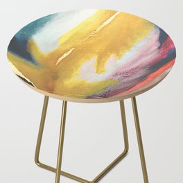 Ambition: a colorful abstract piece in bold yellow, blue, pink, red, and gold Side Table