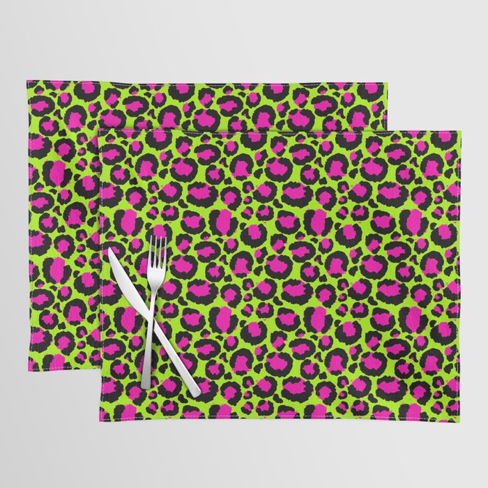 Neon Green Pink Leopard Pattern Placemat