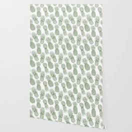 Fresh Pineapples White & Green Wallpaper