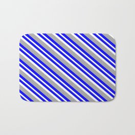 [ Thumbnail: Blue, White, and Dark Grey Colored Lined/Striped Pattern Bath Mat ]